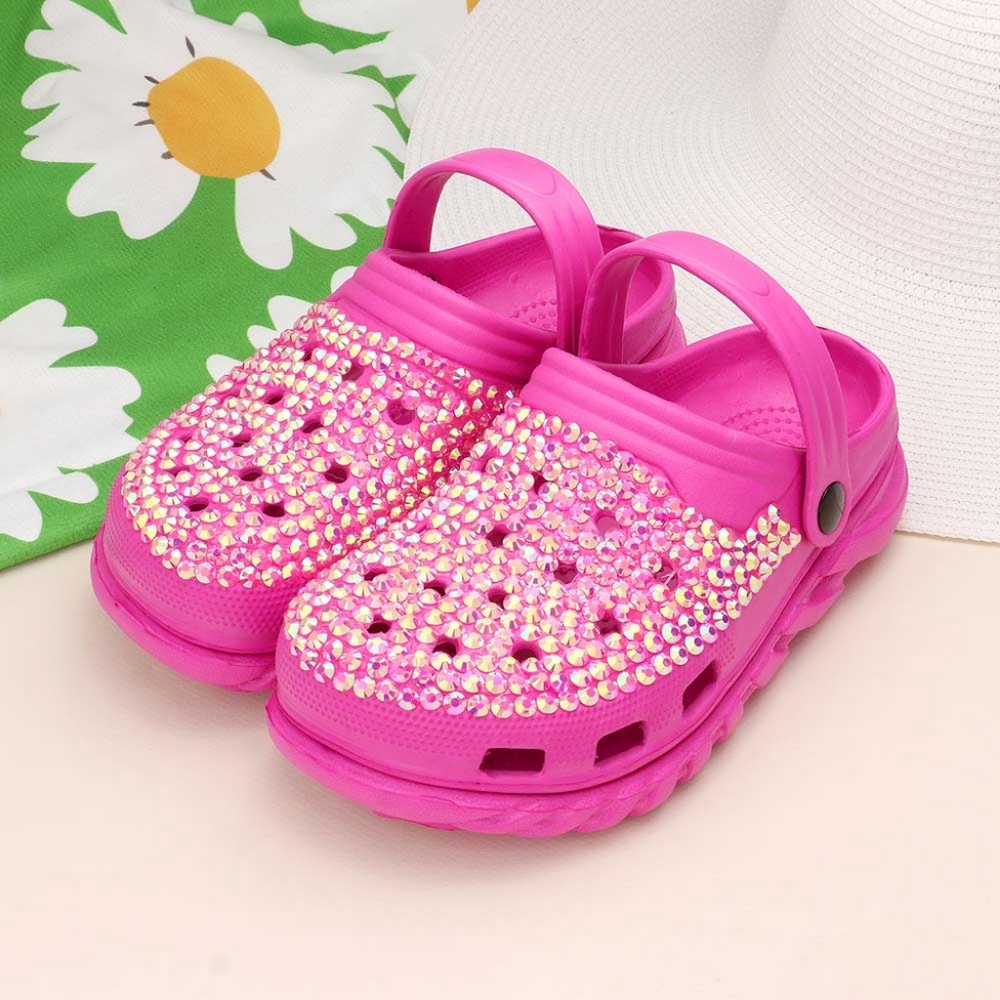 Fuchsia Bling Rhinestone Crystal Slip On Croclike Slides Rubber Clogs Sandals